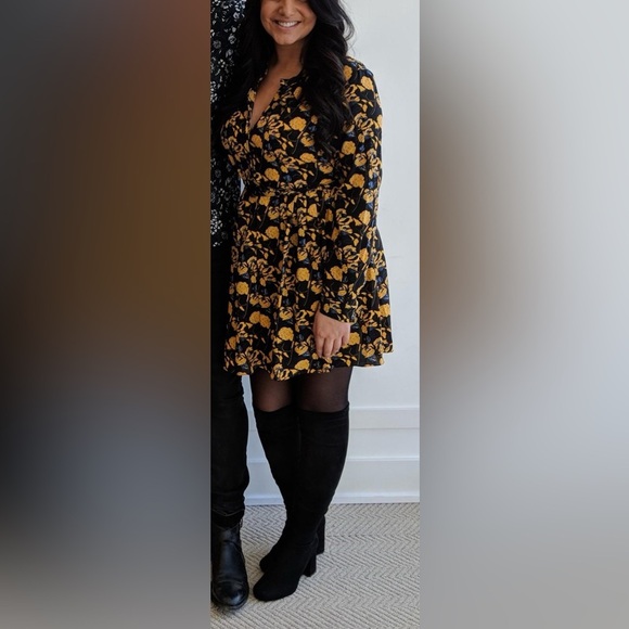 Thakoon Black & Yellow Floral Belted Shirt Dress | Size 4 - Picture 7 of 7